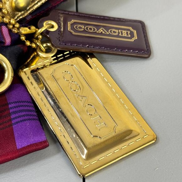 Coach Poppy C Tartan Applique Handbag Bag Charms Scarf Zipper Closure Sequin - Picture 9 of 14